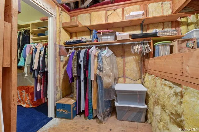 a view of walk in closet with clothes and shoes