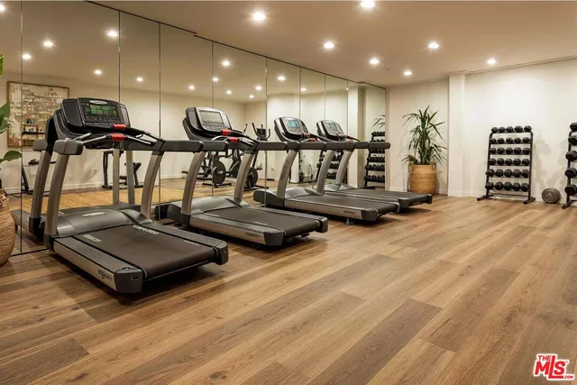 a view of a room with gym equipment