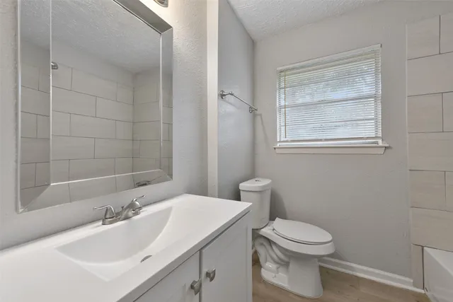 a bathroom with a bathtub