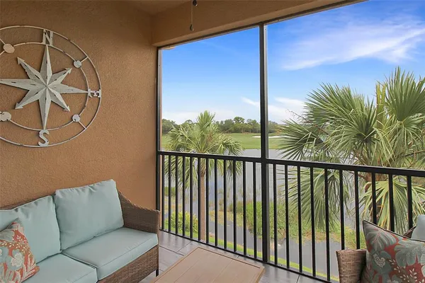 a balcony with furniture