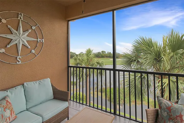 a balcony with furniture