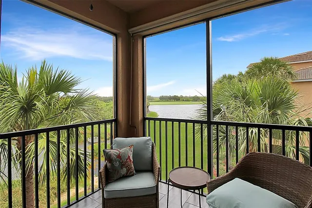 a balcony with furniture