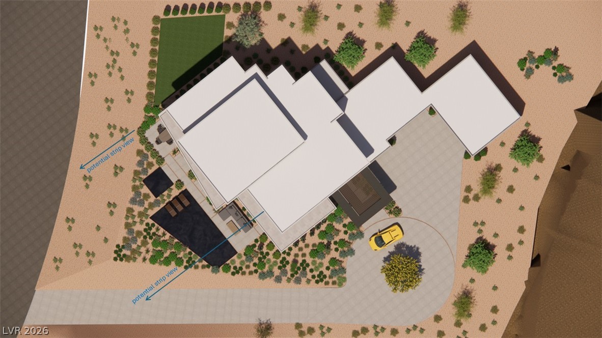 7 Chisel Crest Court Henderson, NV 89012 - Photo 6 of 8 Bird's-eye architectural rendering reveals the modern estate layout nestled in a private desert landscape.