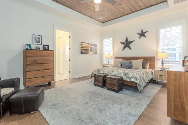 a bedroom with a bed and furniture