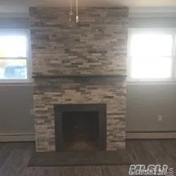 a room with a fireplace