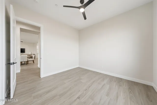 a view of an empty walk in closet