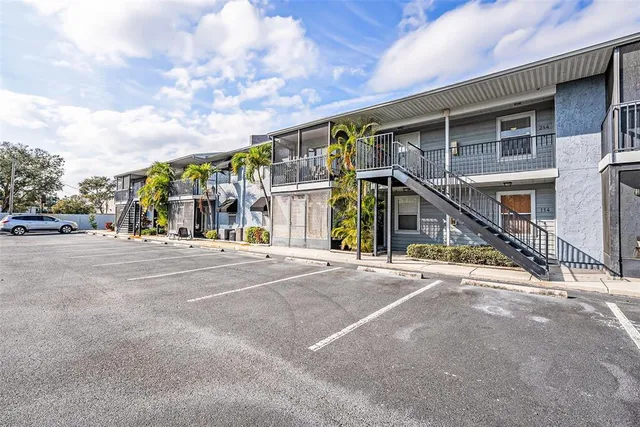 a view of a building with a street