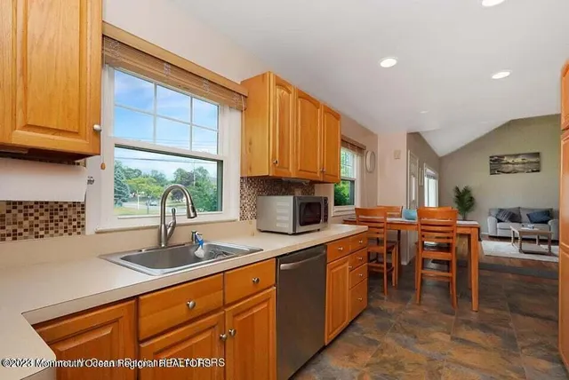 a kitchen with lots of counter top space