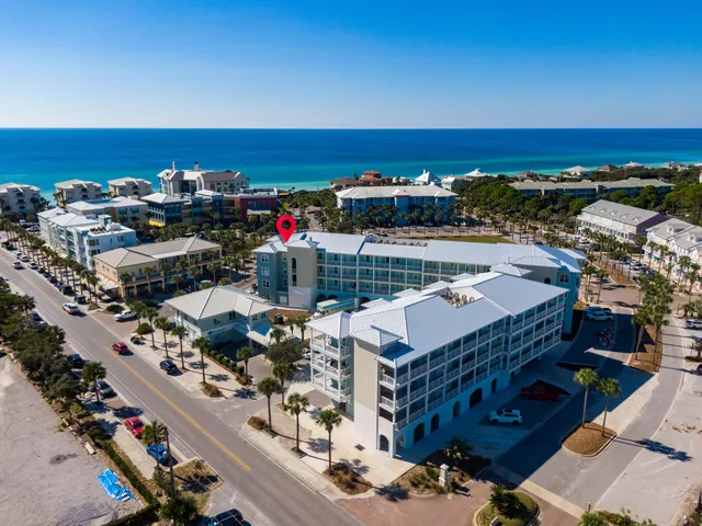 a view of a building with a swimming pool
