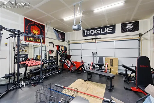 a view of a room with gym equipment
