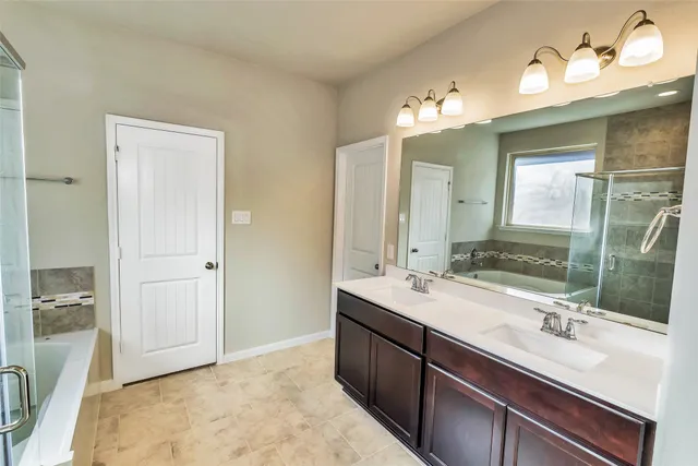 a bathroom with a bathtub