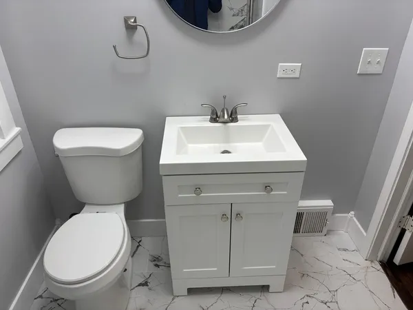 a bathroom with a bathtub