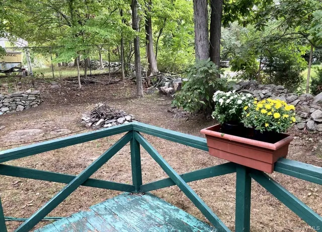a view of a bench in the garden
