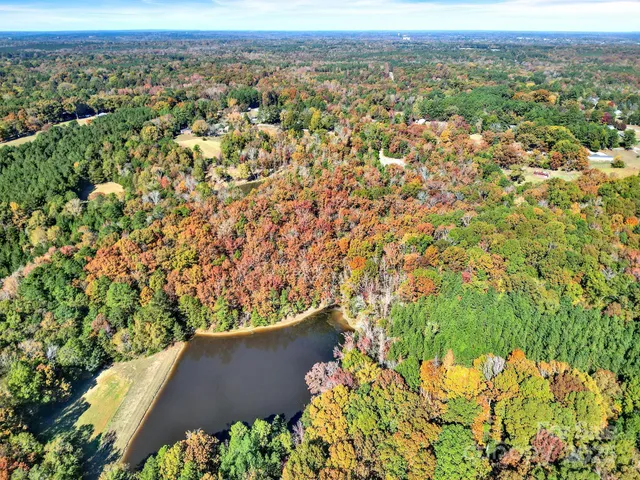 an aerial view of a residential houses with trees and flowers