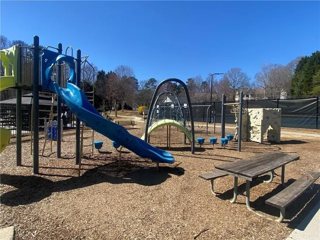 a view of a park with slide