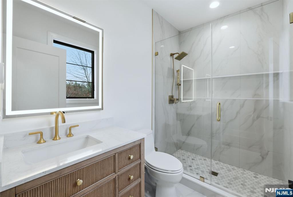 12 Irene Court Demarest, NJ 07627 - Photo 30 of 49 a bathroom with a shower sink vanity mirror and toilet