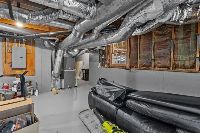 a view of a yard with large trees