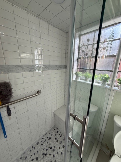 2402 Sycamore Avenue, Unit E3 Huntsville, TX 77340 - Photo 28 of 38 a bathroom with a shower and toilet