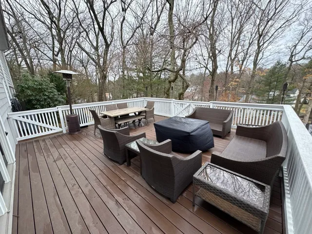 a view of a wooden floor with a yard