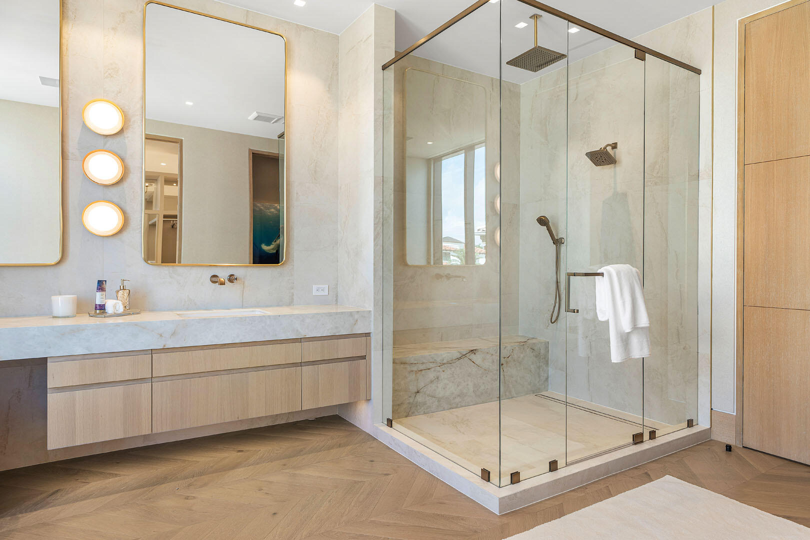 1520 Royal Palm Way Boca Raton, FL 33432 - Photo 57 of 100 a bathroom with a shower sink and mirror