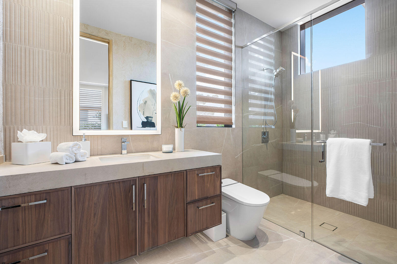 1520 Royal Palm Way Boca Raton, FL 33432 - Photo 64 of 100 a bathroom with a granite countertop sink toilet and shower