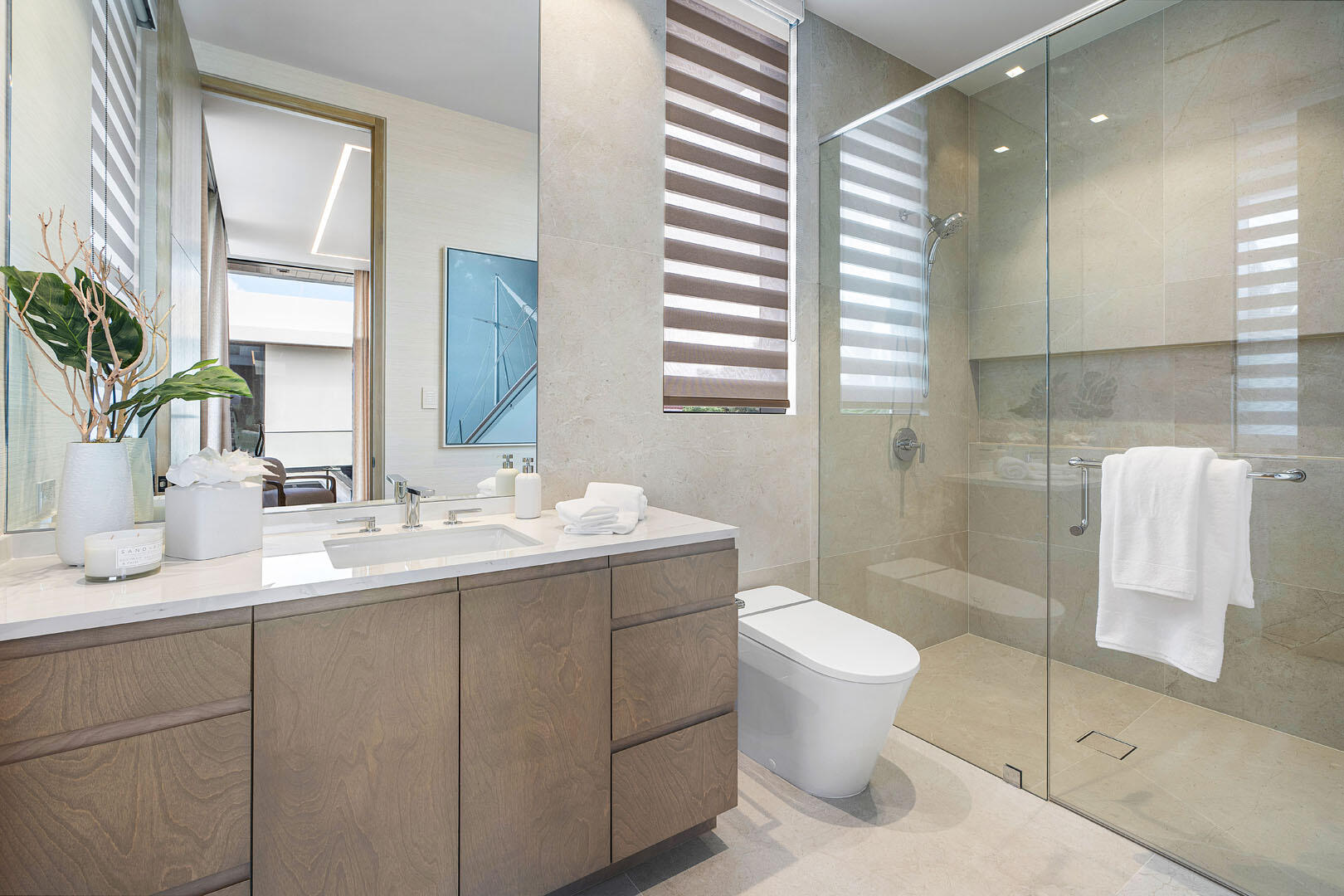 1520 Royal Palm Way Boca Raton, FL 33432 - Photo 70 of 100 a bathroom with a double vanity sink toilet and a mirror