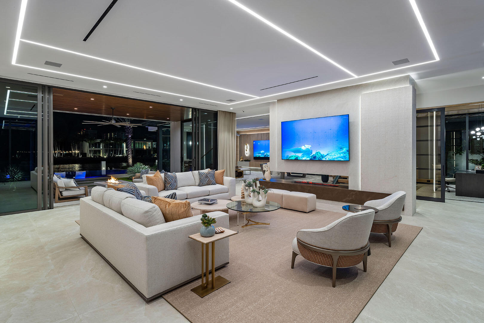 1520 Royal Palm Way Boca Raton, FL 33432 - Photo 78 of 100 a living room with fireplace furniture and a flat screen tv