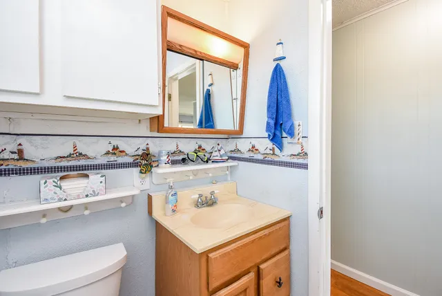 a view of a bedroom with a and a checkered floor