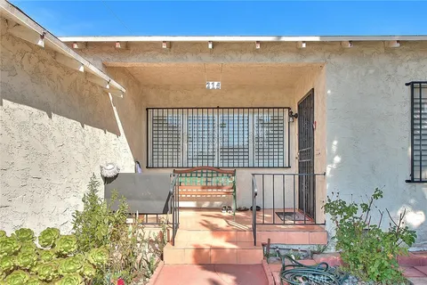 a view of a building from a patio