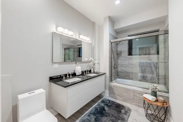 a bathroom with a sink toilet and vanity