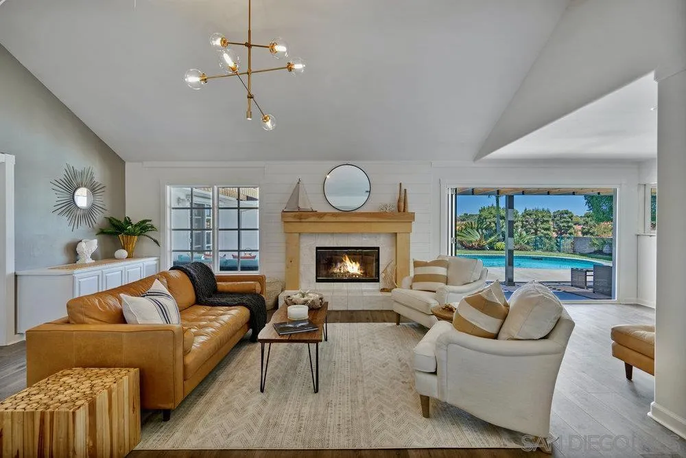 5771 Rutgers Road La Jolla, CA 92037 - Photo 13 of 75 a living room with furniture a fireplace and a large window