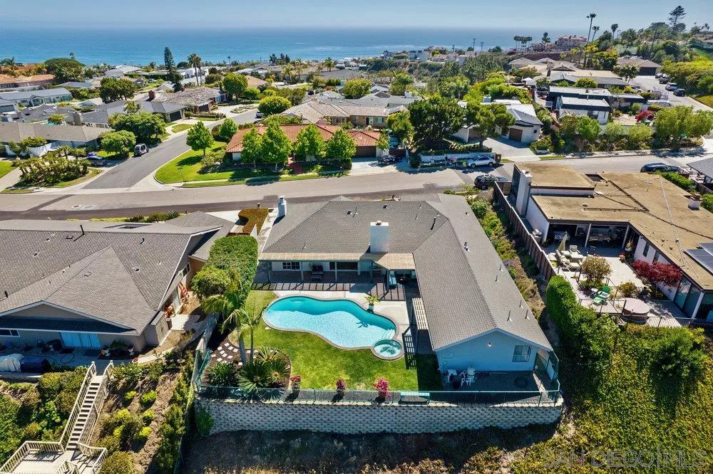 5771 Rutgers Road La Jolla, CA 92037 - Photo 70 of 75 an aerial view of a house with a swimming pool outdoor seating and yard