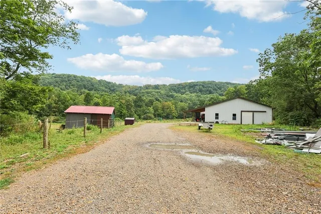 a front view of a house with a yard and trees