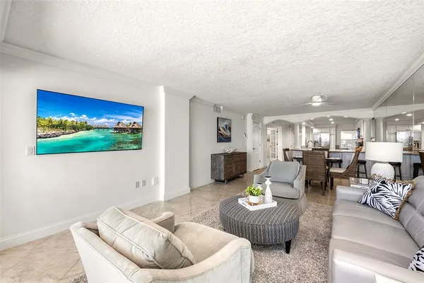 a view of a city from a dining room