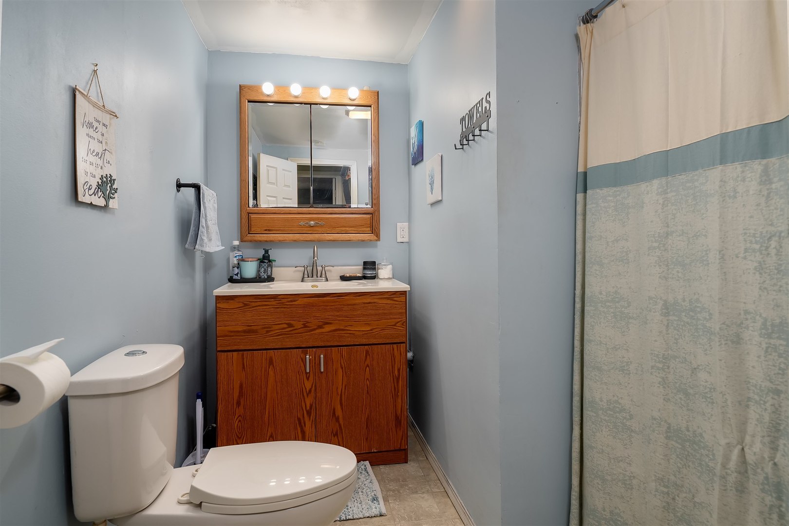 803 Sheridan Street Chenoa, IL 61726 - Photo 17 of 33 a bathroom with a toilet sink vanity and mirror