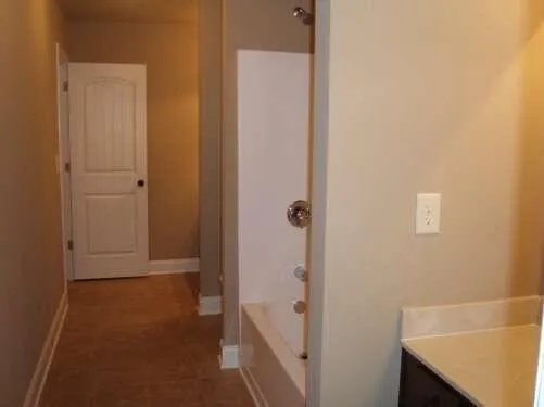 a bathroom with a bathtub