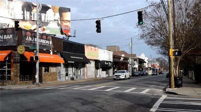a front view of a building with street