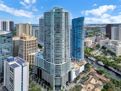 a city view with tall buildings