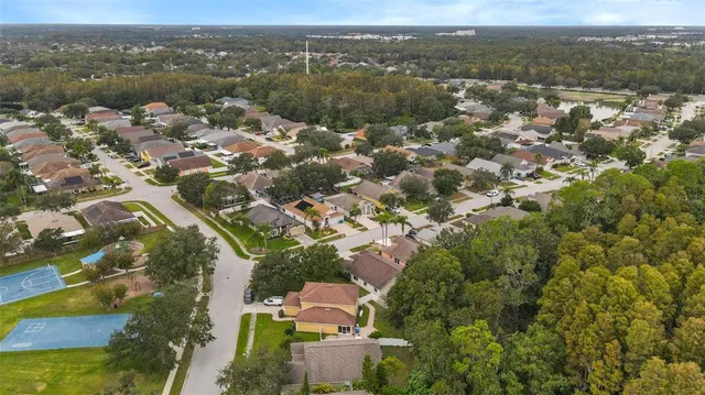 an aerial view of a house with a lake view