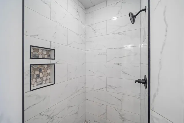 a bathroom with shower