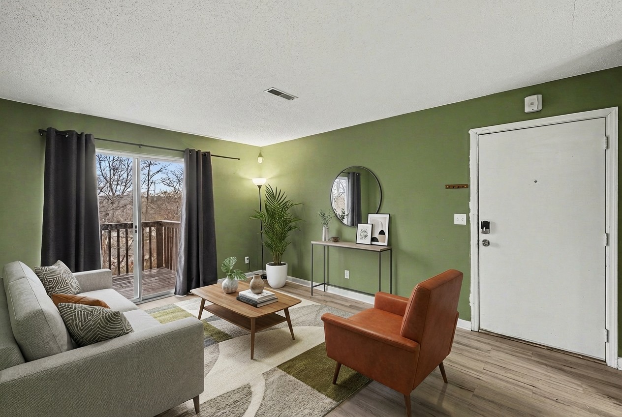 a living room with furniture