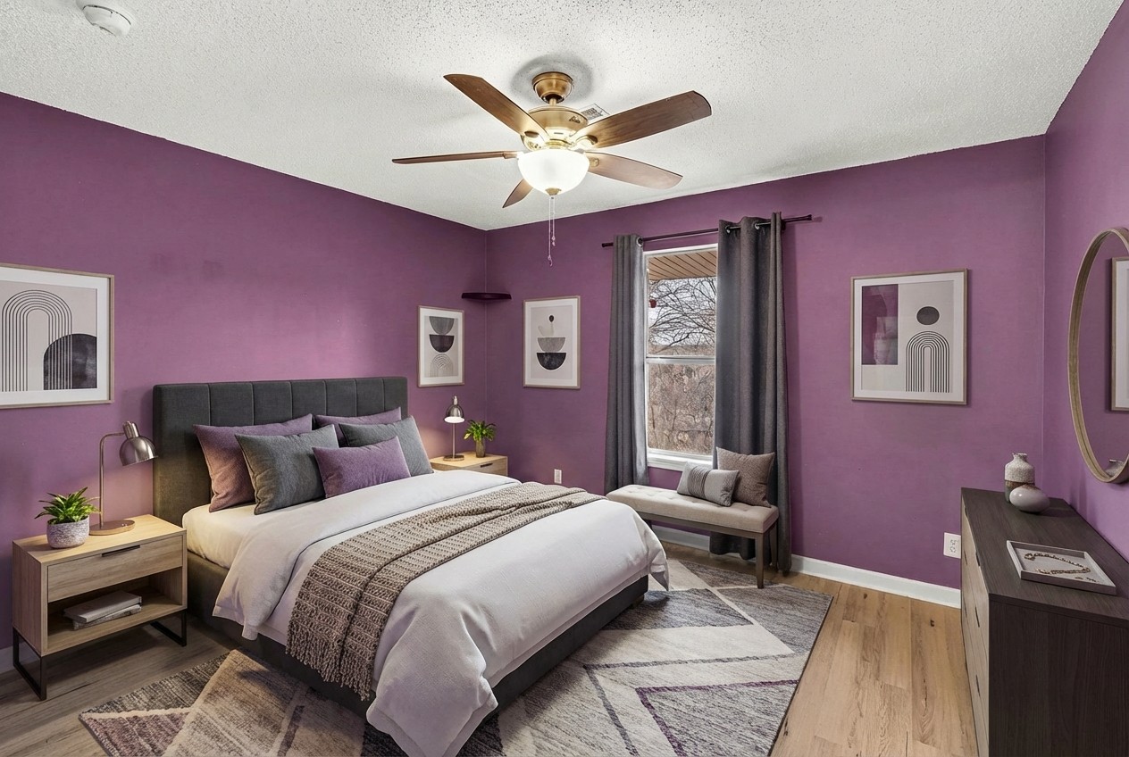 500 Paragon Mills Road, Unit N15 Nashville, TN 37211 - Photo 5 of 11 a bedroom with a bed and a ceiling fan