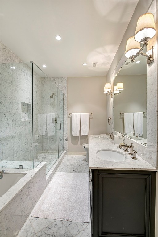 3440 Locke Lane Houston, TX 77027 - Photo 19 of 21 a bathroom with a double vanity sink mirror and shower