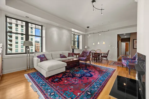 a living room with furniture rug and window