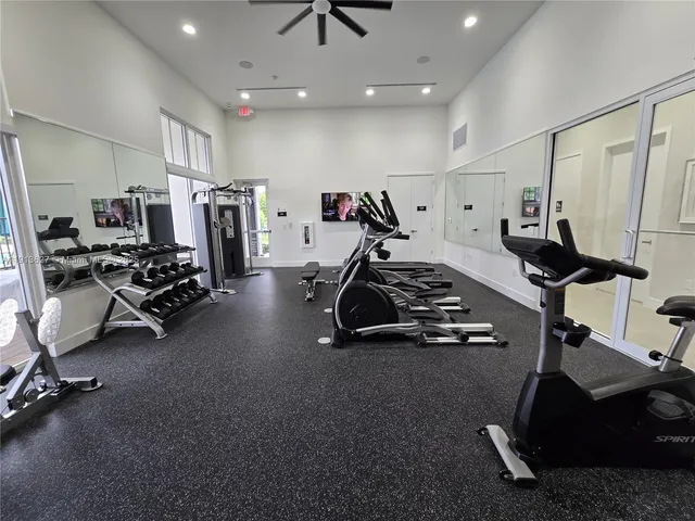 a view of a room with gym equipment