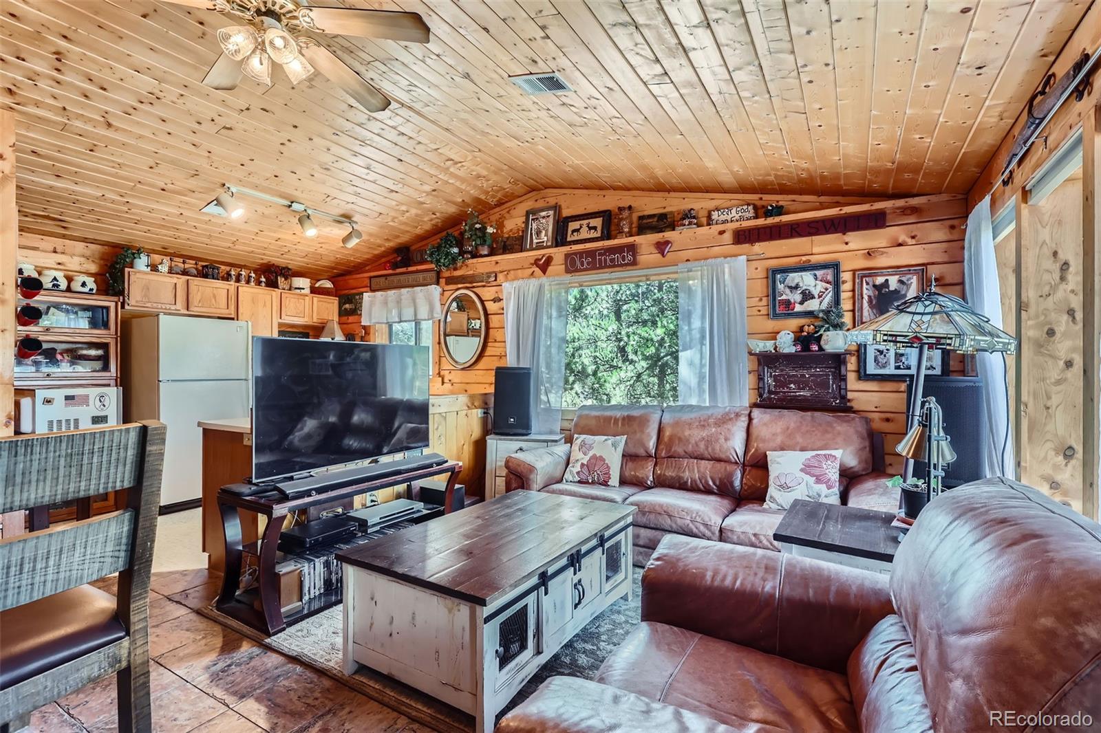 398 Gross Road Bailey, CO 80421 - Photo 5 of 28 a living room with furniture a ceiling fan and a window