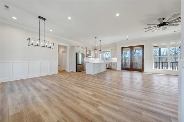 a view of a room with racks on the wall