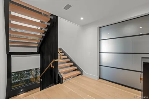 a view of a hallway with painted walls