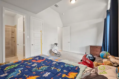 a bedroom with a bed and a couch