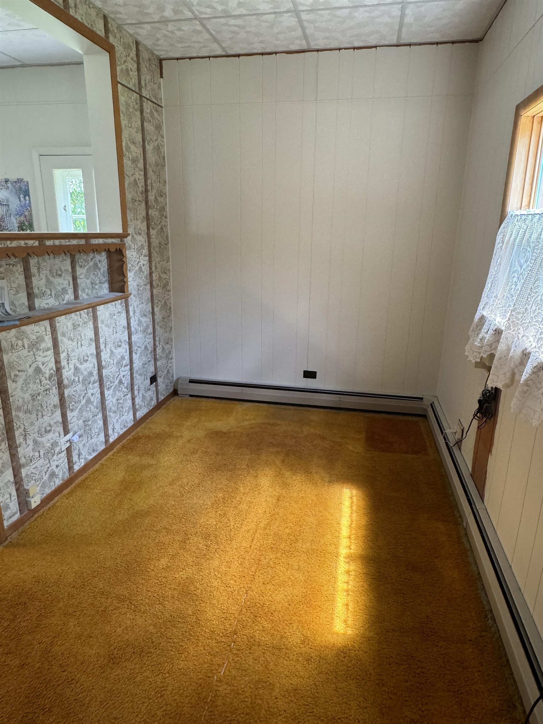 68520 Lea Street Iron River, WI 54847 - Photo 5 of 17 Empty room featuring a baseboard radiator, carpet flooring. Could be used as extra living area, or office.